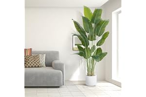 ZEEOZE Planta Artificial Ave del Paraíso 230cm Plantas Artificiales Decorativas con 18 Hojas de Plátano,Planta Artificial Grande Interior con Maceta Blanca para Decoracion Hogar Salon Casa Room Decor
