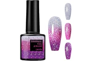 SONGQEE Farbwechsel UV Gel Nagellack - 7.5ml Temperatur Soak Off LED Nail Art Lack - Glitzer Rosa Lila (21)