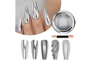 ‎BISHENGYF BISHENGYF Silver Chrome Nail Powder – Metal Holo Chromfarbener Nagelpuder, 1g Cromepulver Nägel Glitzer Glänzende Silver Nagelpulver Spiegeleffekt Pigment Nagelkunst, DIY-Design-Dekor Frauen Geschenk