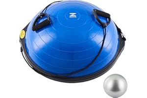 Z ZELUS ZELUS 64cm Balance Ball | 680kg Inflatable Half Exercise Ball Wobble Board Balance Trainer w Nonslip Base | Half Yoga Ball Strength Training Equipment w 2 Bands, Pump, Extra Ball Included (Blue)