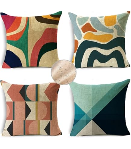 Lot De 4 Housses De Coussin 30x30 Cm Imperméables - Tissu Lin, Motif Recto-verso, Pour Canapé Jardin Ou Intérieur