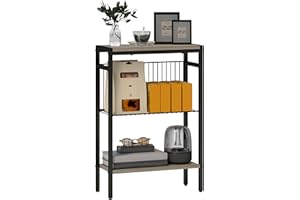 HOMCOM Mesa Auxiliar Estrecha de 3 Niveles Mesita Auxiliar Industrial con Estantes Abiertos y Estructura de Acero para Salón Dormitorio 43x18x62,5 cm Gris