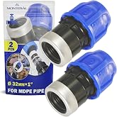2 Pieces Hose Fitting &Oslash; 32 mm x 1&Prime; with Female Thread | Reinforced PP Polypropylene Galvanized Steel Ring for Connecting PE P
