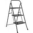Kleeneze KL068514BLKFEU7 3 Step Ladder – Lightweight Folding Stepladder for DIY, Decorating, Anti-Slip Outdoor & Indoor Steps, Heavy Duty Steel Frame, Easy Reach 105cm, Compact Foldable Storage, Black