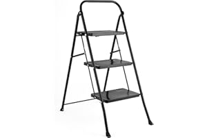 Kleeneze KL068514BLKFEU7 Scaletta a 3 gradini, scaletta pieghevole leggera per fai da te, decorazioni, gradini antiscivoli per interni ed esterni, struttura in acciaio resistente, 105cm, nero