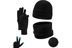 Fjquamitix Women Mens Hat Scarf And Gloves Set Winter Thermal Warm Knitted Stretchy Beanie Hat Neck And Touchscreen Gloves Gift Set For Men Women