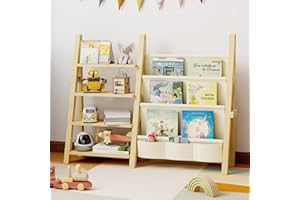 DUHARS Bücherregal für Kinder, Holz, Vier Etagen Regal für Spielzeug Aufbewahrung, Montessori Bücherregal für Kinderzimmer, Spielzimmer, Kindergarten, Schule