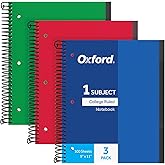Oxford Spiral Defter 3'l&uuml; Paket, 1 Konu, &Uuml;niversite Kuralı, Dayanıklı Plastik Kapaklar, G&uuml;&ccedil;l&uuml; Bobin, 1 Cep, 8,5 x 11, 100 Yap