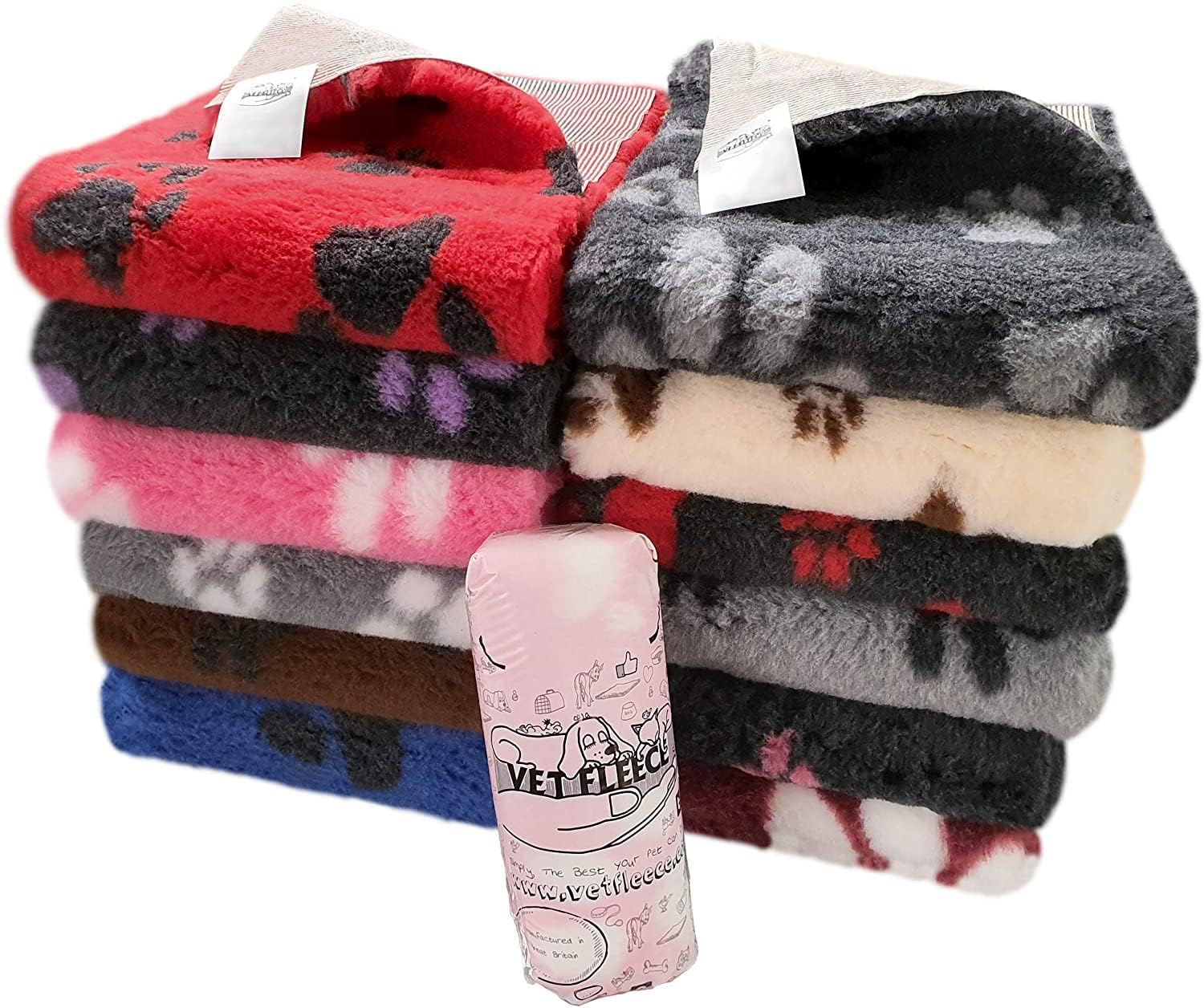 Vet Fleece Bedding | Vet Bed Original Non-Slip | for Puppys and Dogs | Manufactured in our British Mill| 40" x 30" (1.00m x 0.75m) Charcoal with Grey Multi-Paws | Quick Drying | Washable | Dog Bed
