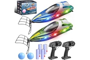 CIRMINE Bateau télécommandé rapide RC – Ensemble double bateau radiocommandé 2,4 GHz étanche avec LED, double hélice, retournement automatique, 2 vitesses, 4 batteries, pour enfants et adultes, piscine et lac