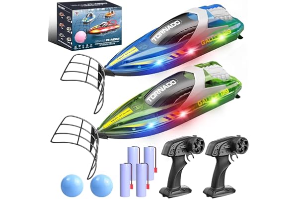 Bateau télécommandé rapide RC – Ensemble double bateau radiocommandé 2,4 GHz étanche avec LED, double hélice, retournement automatique, 2 vitesses, 4 batteries, pour enfants et adultes, piscine et lac