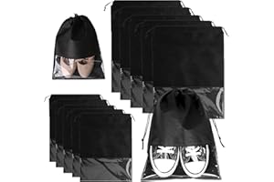 MEDILOE 10 Pcs Travel Shoe Bag, Portable Waterproof Shoe Bags for Travel, Men Women Drawstring Shoes Storage Bags with Transparent Slot for Daily and Travel Use (Large + Medium）