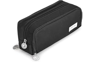 Anyfirst Large Pencil Case, Big Capacity Pencil Cases with 3 Compartments, School Supplies Stationery Storage Organizer for Girls Boys Students Adults, Black