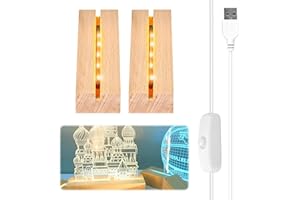 Vegena Holzsockel mit LED-Lichtsockel und USB-Anschluss - Beleuchteter Holzsockel für Acryl- oder Kristallglasplatte (10 cm, Warmweiß)