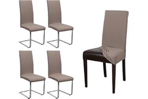 ‎BEAUTEX BEAUTEX 4er Set Jersey Stuhlhusse, elastische Stretch Husse Baumwolle Bi-Elastic, Farbe wählbar (Taupe-Braun)
