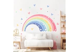 Supzone Stickers Muraux Enfants Arc en Ciel 180 x 102 cm Cœurs et Étoiles - Autocollant Mural pour Déco Chambre Fille Stickers Muraux Grand Format pour Nursery, Salle de Jeux et Chambre Bébé