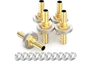 GASHER 10PCS Brass Hose Barb Thru-Bulk Bulkhead Fitting 1/4" to 1/4" Barb Hose, Straight Hex Union Fitting with 20PCS Hose Clamp