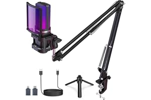 zealsound Micro Gaming pour PC Telephone iPhone, avec RGB et Sourdine, Adaptateur USB-C & Lightning, Trépied & Bras, Prise 3,5 mm, Microphone USB à Condensateur pour Podcast Streaming Twitch Youtube