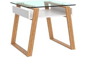 ‎BONVIVO bonVIVO Beistelltisch weiß mit Glas Holz Materialmix - Couchtisch, Sideboard, Wohnzimmertisch - Modern Minimalistisch - Stilvoller Glastisch für Wohnzimmer, Schlafzimmer, Diele