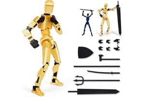 Starnearby Titan 13 Action Figure, T13 Action Figure 20cm Assembly Completed Dummy 13 3D Printed Body Movable Lucky 13 Action Figure 6 Weapons Set 3 Hands Sets Present for Kids Adults (20CM Gold)