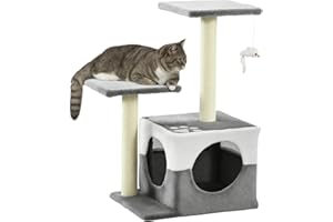 PawHut Cat Tree Tower for Indoor Cats Kitten House Scratching Posts with Condo Perch Interactive Mouse Toy, 45 x 33 x 70 cm, Grey
