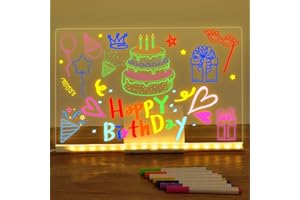 ABOHU LED Note Board with 7 Colors Pen, 30x20cm Led Light Up Acrylic Message Board, Acrylic Dry Erase Light up Memo Arts Doodle Desktop Note Illuminated Wordpad for Kids School Home Cafe Office Decor