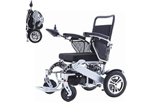 ‎BUEUWE Bueuwe Rollstuhl Elektrisch Faltbar Leicht Elektrorollstuhl, Elektrischer Rollstuhl für Drinnen und Auf Reisen, Faltbarer Rollstuhl mit Elektroantrieb, Hohe Reichweite, Unterstützung 150 Kg, Silber