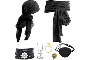 Ginkago Mittelalter Piratenkostüm Zubehör Set Damen Herren Piraten Verkleidung Accessories Kopftuch Augenklappe Ohrringe Halskette Armband Hüfte Tuch für Halloween Cosplay Party