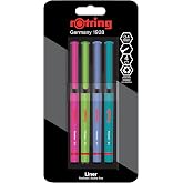 rOtring Fineliner, İnce Ke&ccedil;e U&ccedil;lu Kalem 0.4 mm, 4'l&uuml; Paket, Canlı Renkler