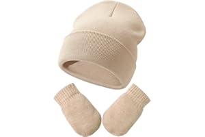DRESHOW Ensemble Bonnet Beanie et Moufles D'hiver Set pour Bébés et Enfants Ensemble Chapeau et Gants Tricotés Chauds pour 3 Mois - 5 Ans Filles et Garçons