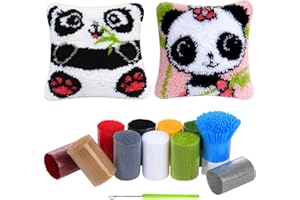 HonGien Tier Knüpfkissen Set, Latch Hook Kissen Kit, 2 Stück Latch Hook Rug für Anfänger Erwachsene oder Kinder, Kreatives Geschenk (Panda)