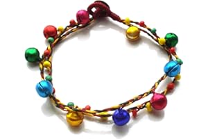Idin Jewellery Handmade Multicoloured Bells and Beads Double Strand Wax Cord Anklet