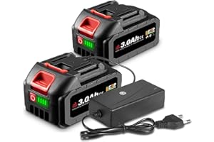 ONEVAN Batterie Lithium, 20V 2X 3000 mAh avec Chargeur, Batterie d'outil Rechargeable avec indicateur LED, Pile Lithium de Remplacement pour Tous Les Outils ONEVAN