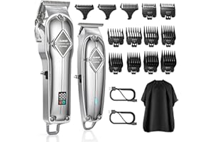 GLAKER Tagliacapelli Uomo Professionale & T Blade Trimmer, Elettrico Capelli Tagliacapelli per Uomo, Macchinetta per Capelli, Kit Taglia Capelli Batteria Regolabarba con 13 Pettini Guida (Argento)