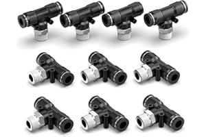 ERGAOBOY 10 piezas de racor en T hembra negro, tubo de 6 mm de diámetro exterior x rosca BSP de 1/4", conexión rápida neumática de empuje, bloqueo por presión