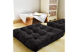 HIGOGOGO Floor Pillow, Square Meditation Pillow for Seating on Floor Solid Thick Tufted Seat Cushion Meditation Cushion for Yoga Living Room Sofa Balcony Outdoor(Black, 55x55cm)
