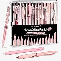 Four Candies Set di 14 Penne a Inchiostro Gel Pastello, Graziose Retrattili a Punta Fine da 0,5 mm, Estetiche per Appunti, Confezione da 12 Inchiostro Nero Con 2