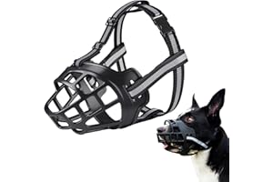 JEZIORO Black Muzzles,Breathable Dog Muzzle to Prevent Biting for Bullies Dogs/Bulldog/Frenchie/Greyhound/Guard/Labrador/German Etc Breed,Anti-Bite Pet Soft Large Mouth Muzzl