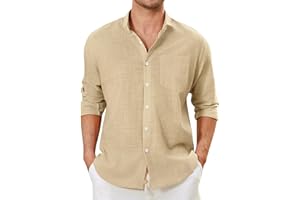 Enlision Chemise en Lin Homme Manches Longues Été Coton Chemises Henley Shirt de Couleur Unie Leger Respirant Casual de Plage S-4XL