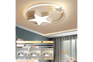 WAYLUOUNG Weiße LED Deckenleuchte | Moderne Runde Kinderlampe | Sterne Sternenhimmel Kinderlicht | Ø55cm 48W | Dimmbar Mit Fernbedienung 2700K-6500K | Kinderzimmer Jungen Mädchen Deckenleuchte Schlafzimmer