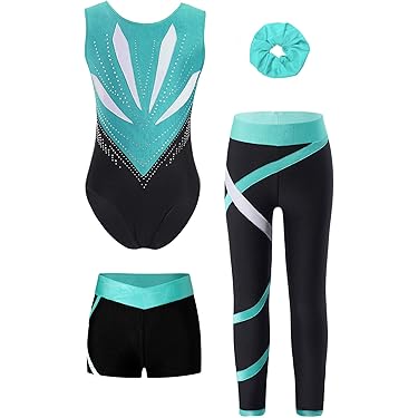 SEAUR Turnpakje voor meisjes, mouwloos, gymnastiek, set met rok en hoofdband, meerkleurig, glitter, 5-12 jaar, Roze, 11-12 Jaren