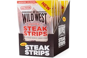 Wild West Steak Strips, 16 x 60 g de viande de boeuf déshydratée, bœuf Jerky haute protéine, collation protéinée