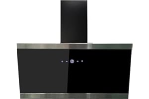 Respekta Dunstabzugshaube kopffrei/Dunstabzugshaube schräg 90 cm/Metallgehäuse mit Glasschirm in Schwarz/Abluft - und Umluftfunktion/CH 88090 SA+ / A+ / 46 – 61 dB