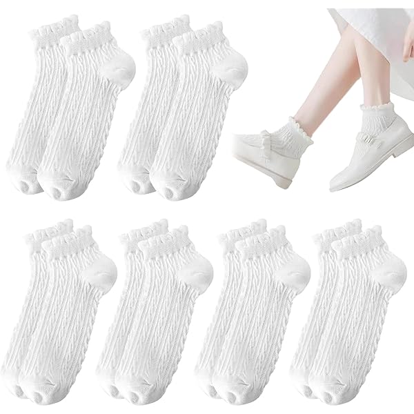 Damen Rüschensocken 6 Paar Set - Weiche Baumwollsocken In Schwarz, Weiß, Creme