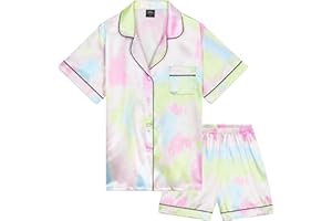 CityComfort Girls Pyjamas for Kids & Teenagers Summer Nightwear Sets Button Down Satin Short PJs Breathable Soft Loungewear Short Sleeved Jammies for Girls
