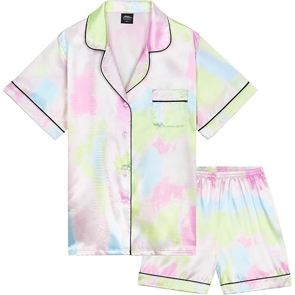 Hoseay Meisjes Satijnen pyjama-set Kinderen Kort bovenstuk en elastische tailleband Broek 2-delige nachtkleding Zacht Licht Knoopsluiting Pyjama Alledaagse loungekleding voor leeftijd 8-9, Wit Hoseay Meisjes Satijnen pyjama-set Kinderen Kort bovenstuk en elastische tailleband Broek 2-delige nachtkleding Zacht Licht Knoopsluiting Pyjama Alledaagse loungekleding voor leeftijd 8-9, Wit