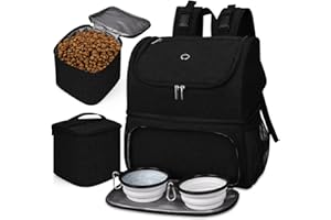 BAGLHER 丨Pet Travel Bag, Double-Layer Pet Supplies Backpack (for All Pet Travel Supplies), Pet Travel Backpack with 2 Silicone Collapsible Bowls and 2 Food Baskets. (Patent Pending) Black