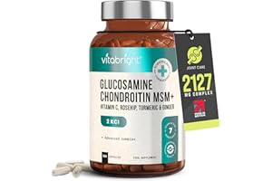 VitaBright Glucosamine and Chondroitin High Strength | 180 Capsules | 2127mg Vitamin C, MSM, Chondroitin & Glucosamine Sulphate Combination Supplements | Joint Care Supplements for Women & Men