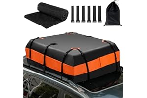 COSTWAY Coffre de Toit Voiture Étanche 600 L avec 10 Sangles et 6 Crochets, Sac de Toit avec Tapis Antidérapant Sac de Rangement pour Tous Les Véhicules avec/sans Porte-Bagages, Noir+Orange