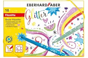‎EBERHARD FABER Eberhard Faber 551016 - Glitzer Filzstifte Set, 16 Malstifte mit Basic und Pastell Farben